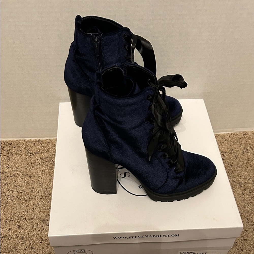 Steve Madden Navy Velvet Heeled Boots